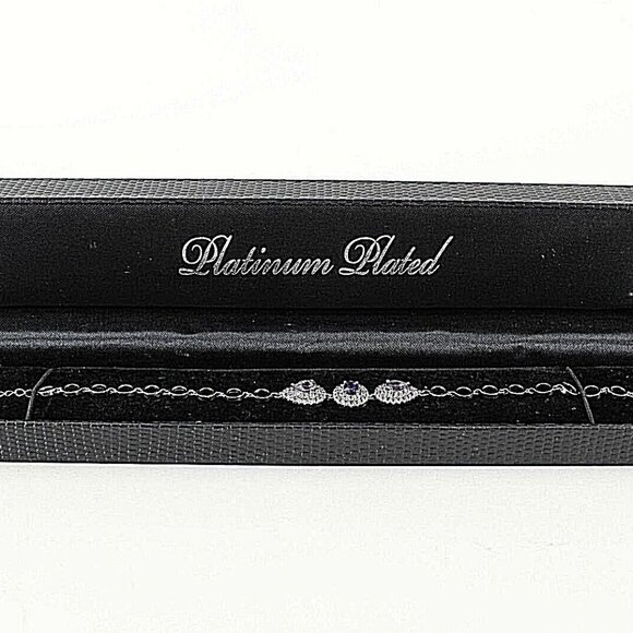 Gold Coast 7.5" + 2" Extender Chain Purple CZ Amethyst Platinum Plated Bracelet - Picture 4 of 6